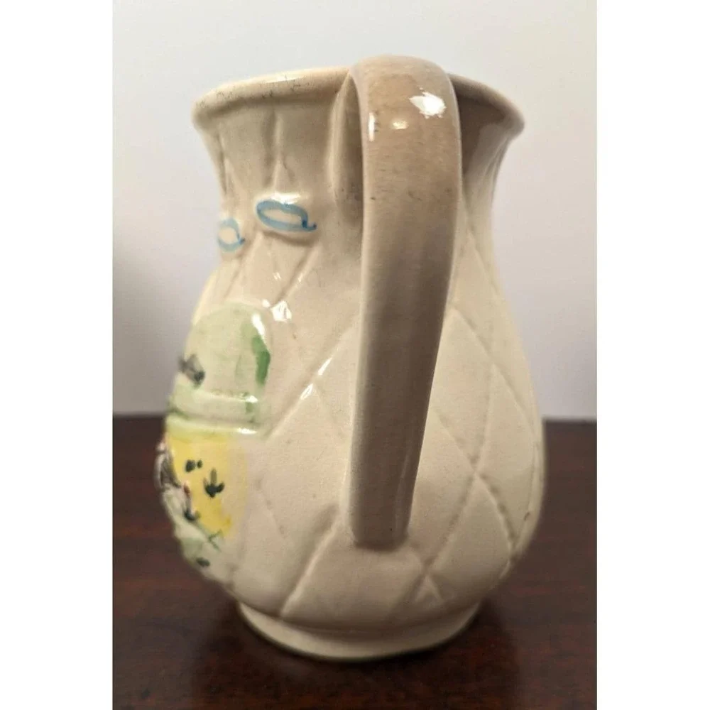 Vintage Hand Painted Country Farm Pitcher Chicken Cottage Farmhouse Pottery